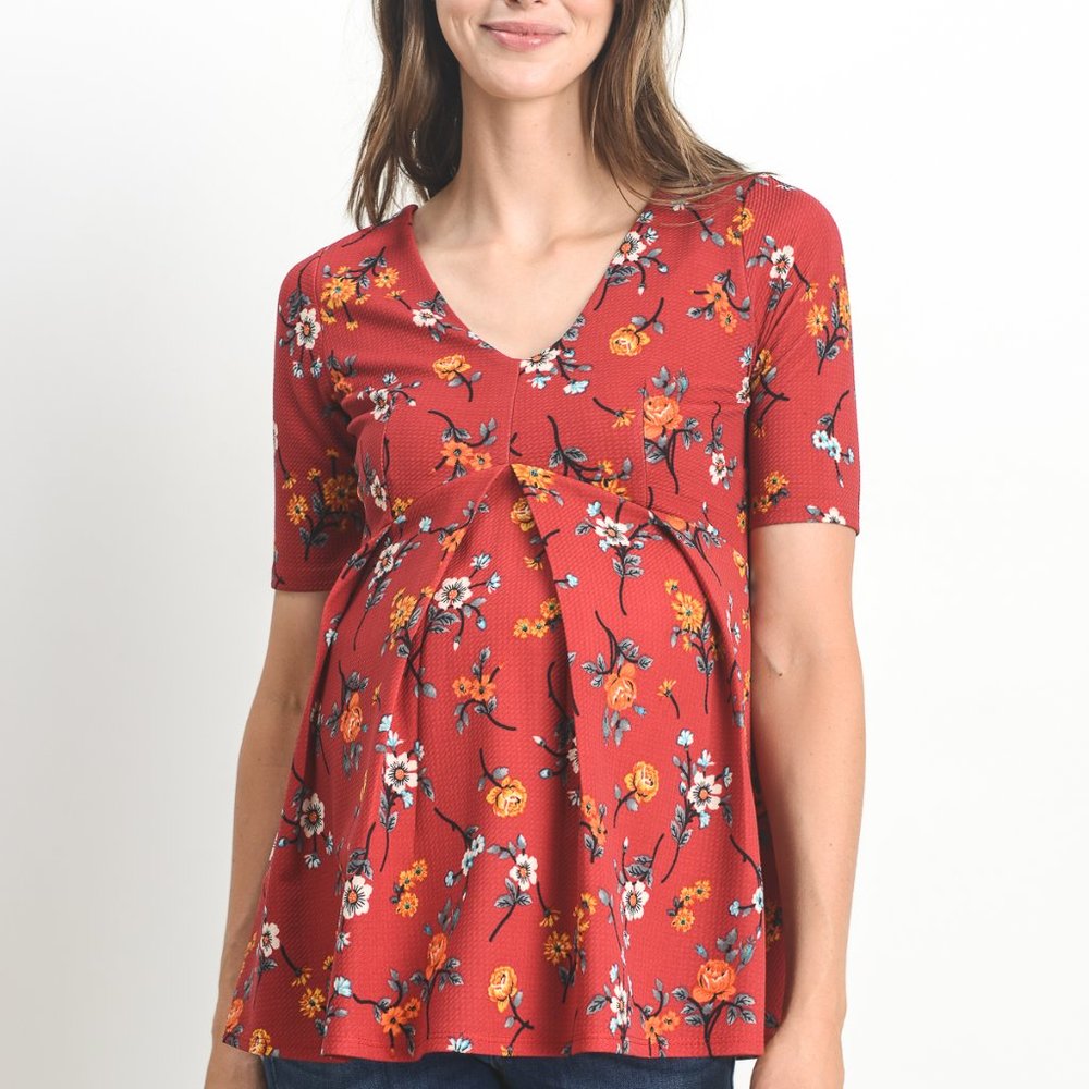 <CMT1447G> Floral Peplum Maternity Blouse